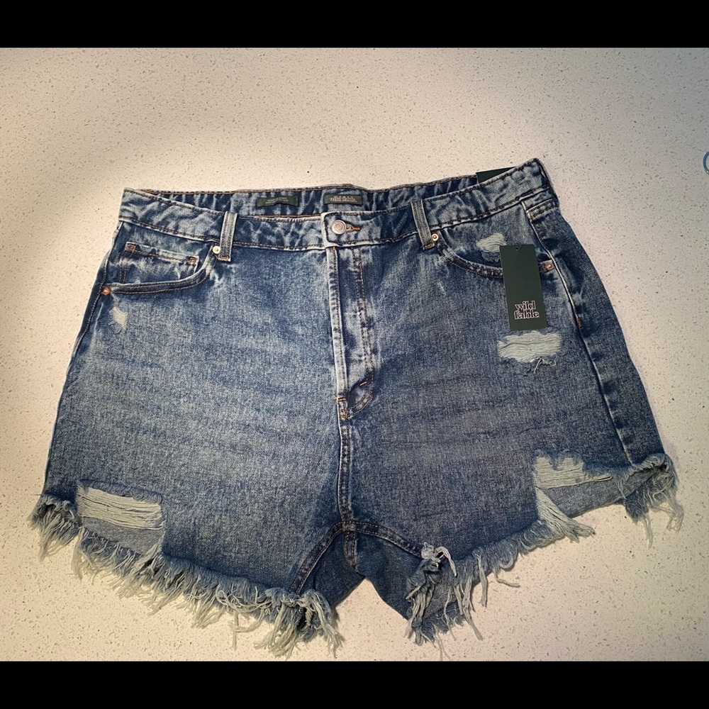 Women’s Plus Size High-Rise Frayed Hem Jean Shorts- Wild Fable